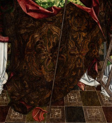 Zdjęcie nr 18: Nastawa ołtarzowa w formie tryptyku z ruchomymi skrzydłami. Na środku scena ze św. Stanisławem tronującym między św. Mikołajem i św. Wawrzyńcem. Na skrzydłach przedstawiono pary świętych: po lewej u góry św. Jana Chrzciciela i św. Andrzeja, na dole św. biskupa z księgą oraz św. biskupa z wrzecionem. Po prawej u góry św. Macieja i św. Jakuba, poniżej św. Michała Archanioła i św. Jerzego. Na zamkniętych skrzydłach również pary świętych: na lewym u góry św. Urban i św. Walenty, poniżej św. Klara i św. Otylia. Na prawym u góry św. helena i św. Zofia , na dole św. Apolonia i św. Afra. 