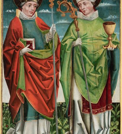 Zdjęcie nr 22: Nastawa ołtarzowa w formie tryptyku z ruchomymi skrzydłami. Na środku scena ze św. Stanisławem tronującym między św. Mikołajem i św. Wawrzyńcem. Na skrzydłach przedstawiono pary świętych: po lewej u góry św. Jana Chrzciciela i św. Andrzeja, na dole św. biskupa z księgą oraz św. biskupa z wrzecionem. Po prawej u góry św. Macieja i św. Jakuba, poniżej św. Michała Archanioła i św. Jerzego. Na zamkniętych skrzydłach również pary świętych: na lewym u góry św. Urban i św. Walenty, poniżej św. Klara i św. Otylia. Na prawym u góry św. helena i św. Zofia , na dole św. Apolonia i św. Afra. 