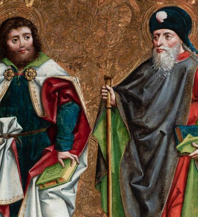 Zdjęcie nr 6: Nastawa ołtarzowa w formie tryptyku z ruchomymi skrzydłami. Na środku scena ze św. Stanisławem tronującym między św. Mikołajem i św. Wawrzyńcem. Na skrzydłach przedstawiono pary świętych: po lewej u góry św. Jana Chrzciciela i św. Andrzeja, na dole św. biskupa z księgą oraz św. biskupa z wrzecionem. Po prawej u góry św. Macieja i św. Jakuba, poniżej św. Michała Archanioła i św. Jerzego. Na zamkniętych skrzydłach również pary świętych: na lewym u góry św. Urban i św. Walenty, poniżej św. Klara i św. Otylia. Na prawym u góry św. helena i św. Zofia , na dole św. Apolonia i św. Afra. 