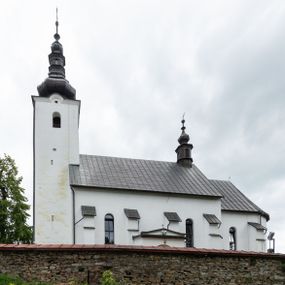 Zdjęcie nr 1: Kościół św. Piotra i św. Pawła jest usytuowany w centrum Łapsz Wyżnych, na południe od głównej drogi z Trybsza do Łapsz Niżnych. Teren przykościelny jest otoczony wysokim kamiennym i częściowo otynkowanym murem, nakrytym gontem od strony wschodniej, zachodniej i północnej oraz nakrytym blachą od strony południowej; daszki jednospadowe, nachylone na zewnątrz. W części zachodniej muru zlokalizowana jest szeroka brama, flankowana dwoma masywnymi filarami, na których ustawione są okrągłe słupy, przykryte stożkowym daszkiem gontowym i zwieńczone krzyżykami. Od wschodu analogiczne wejście z szerszym przejściem, dostępnym schodkami. Trzecie wejście na teren przykościelny prowadzi od północy przez bramę w kształcie arkady zamkniętej łukiem odcinkowym, zwieńczonej trójkątnym nadprożem, na którego szczycie ustawiony jest krzyż i wazony po bokach. Czwarte wejście zlokalizowane w zachodnio-południowym narożniku muru prowadzi przez wysokie schody z balustradą. Od zachodu w ogrodzeniu ulokowany jest budynek salki katechetycznej (dawna kostnica) wchodzącej w mur ścianą frontową. W obrębie placu przykościelnego znajdują się resztki cmentarza w postaci kamiennych i granitowych nagrobków oraz żeliwnych krzyży. 

Kościół jest orientowany, murowany, otynkowany, jednonawowy z czworoboczną wieżą w fasadzie z prezbiterium zamkniętym półkoliście. Dwuprzęsłowe prezbiterium oddziela od nawy ściana arkady tęczowej. Nawa jest szersza, trójprzęsłowa. Wnętrze artykułowane pilastrami wspierającymi sklepienie kolebkowe z lunetami na gurtach, ozdobione stiukowymi, późnobarokowymi ramami. Od południa do prezbiterium przylega zakrystia na planie prostokąta, a do nawy od północny kruchta z portalem z zaakcentowaną datą: „1760”. Na zachodniej ścianie nawy chór muzyczny wsparty jest na trzech półkolistych arkadach. 

Wnętrze oświetlają umieszczone w południowych i północnych ścianach nawy prostokątne, zamknięte półkoliście cztery okna, takie same dwa znajdują się w prezbiterium; w wieży trzy podobne okna umieszczone po jednym z każdej strony, oprócz ściany zachodniej; w apsydzie jedno małe, okrągłe okno. Do kościoła prowadzi główne wejście od strony zachodniej oraz dwa mniejsze od strony północnej przez kruchtę i od strony południowej przez zakrystię.

W zewnętrznej elewacji kościoła widoczny jest niewysoki, kamienny cokół, powyżej kościół jest otynkowany. Prezbiterium, niższe od nawy. Nawa oszkarpowana, nakryta dachem dwuspadowym z wieżą na sygnaturkę na skrzyżowaniu na wschodnim zakończeniu nawy. Do zachodniej fasady kościoła dostawiona jest wysoka założona na planie kwadratu wieża-dzwonnica. W dolnej kondygnacji na osi kościoła znajduje się prostokątne wejście do kruchty, zamknięte półkoliście. Fasada wieży w całości pokryta jest blachą, przechodzącą nad głównym wejściem do kościoła w daszek. Hełm wieży baniasty z latarnią.
