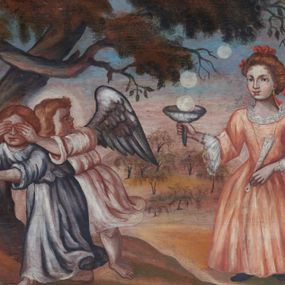 Zdjęcie nr 1: Parapet chóru muzycznego o brzegu linii wypukłej pośrodku, jednokondygnacyjny, siedmioosiowy z dwiema ściankami bocznymi na zakończeniu. Poszczególne osie wydzielone są kolumienkami wspartymi na bazach i niskich cokołach, od dołu ujętymi złoconymi szyszkami, zwieńczone fantazyjnymi kapitelami. Podpory podtrzymują imposty zdobione rozetami oraz niepełne belkowanie w postaci profilowanego gzymsu, wyłamanego na ich osi. W poszczególnych kwaterach umieszczonych jest siedem płycin w kształcie leżących prostokątów, naprzemiennie o bokach ściętych i o bokach wypukłych z uskokami; a na ściankach bocznych dwie płyciny w kształcie stojących prostokątów; w polu znajdują się malowane na desce obrazy. Pod obrazami malowane jasnoszare wstęgi z napisami. Wszystkie osie boczne ujęte są od dołu fantazyjnie wykrojonymi kartuszami, polichromowanymi na niebiesko i ozdobionymi malowaną dekoracją akantową. Struktura jest marmoryzowana w kolorze niebieskim, kolumienki marmoryzowane na kolor różowo-czerwony, profilowania czerwone i bordowe, ornamenty złocone. 

Pierwszy obraz od lewej przedstawia sumarycznie oddany krajobraz z roślinnością na pierwszym planie oraz wysokimi, brązowymi drzewami po prawej stronie. W górnej części kompozycji widnieje jasnoniebieskie niebo.

Drugi obraz ukazuje siedzącą na ziemi Duszę pod postacią człowieka z rękami rozchylającymi suknię na piersi, od której ulatują ku górze strzały. Dusza ma owalną twarz, duże oczy, długi nos oraz duże, delikatnie rozchylone usta. Głowę okalają bujne, średniej długości, rude włosy. Ubrana jest w długą i białą suknię, podkreśloną wyraźnie czarnymi konturami na brzegu i w miejscach draperii szaty. Na jej kolanach leży łuk, a z tyłu kołczan ze strzałami. W górnej części kompozycji w otoku z chmur widnieje przedstawienie Boga pod postacią oka i pary uszu, w których stronę kierują się strzały opisane na białych banderolach westchnieniami:  „Ah!”, „vtinam!”, „Heu!”. Całość ukazana jest na tle oddalonego lasu z kaplicą po prawej stronie. Pod obrazem wstęga z napisem: „Panie przed Tobą wszelkie prágnienie moie, ÿ / wzdÿchanie moie nie iest taÿne Tobie. W Psal(mus) 37.” 

Trzeci obraz przedstawia chorą Duszę, spoczywającą na łożu, przy której czuwa siedzący na stołku Amor Boży, nakładający na nią dłonie. Dusza ubrana jest w jasną koszulę i ma głowę zawiązaną białą chustą. Anioł zwrócony jest trzy czwarte w lewo, ze skrzydłami u pleców i ze skrzyżowanymi nogami. Ubrany jest w jasnoróżową tunikę. Twarz owalna z wydatnymi ustami i dużymi oczami oraz pulchnymi policzkami, okolona krótkimi włosami i kolistym nimbem. Łoże z baldachimem ustawione jest na wysokim cokole, z zawieszoną zieloną kotarą upiętą na bokach, u spodu baldachimu wisi złocony lambrekin. Kompozycja zaaranżowana jest we wnętrzu architektonicznym z półkolistą arkadą po prawej stronie i wiszącym po lewej obrazkiem na ścianie. Pod płyciną wstęga z napisem: „Zmiłuÿ się nademną Panie, albowiem chorÿ iestem uzdow mię / Panie bo zchorzałÿ kośći moie. W Psal(mus) 6.”

Czwarta scena ukazuje Duszę zaprzągniętą w kierat. Dusza z opaską na oczach idzie z wniesionymi rękami, ustawiona tyłem w kierunku widza. Tym razem uobecniona jest pod postacią kobiety z długimi włosami, upiętymi w kok z tyłu głowy. Ubrana jest w długą, szarą suknię z podwiniętymi rękawami. Po lewej stronie obrazu Amor przytrzymuje na postronku Duszę, a w lewej ręce wnosi bicz. Fizjonomia i ubiór anioła jest analogiczny jak we wcześniejszych obrazach. Pośrodku kompozycji znajduje się kierat. Scena przedstawiona jest we wnętrzu architektonicznym z półkolistą arkadą po prawej stronie i prostokątnym oknem po lewej. Otwory ukazują krajobraz z błękitnym niebem. Pod spodem widnieje napis: „Weÿrziÿ na pokorę moię, ÿ ná  pracą moię, á odpuść / mi wszÿstkie wÿstępki moie. W Psal(mus) 24.”

Środkowa partia balustrady wyobraża tzw. krucyfiks mistyczny. Do drzewa przybity jest Amor Boży – Chrystus, a na ziemi siedzi Dusza – Oblubienica. Chrystus przybity jest do drzewa trzema gwoździami. Na głowie ma założoną koronę cierniową. Dusza siedzi na ziemi, widoczna jest z lewego profilu, ma wyprostowane nogi i splecione dłonie, złożone na kolanach, głowę kieruje w stronę Chrystusa. Fizjonomia i ubiór postaci są analogiczne, jak we wcześniejszych scenach. Całość ukazana jest na tle drzew, w oddali widoczne są skały; niebo jest różowo-niebieskie. Pod obrazem napis: „Pod ćieniem tego, którego pragnęłam uśiádłám / Cant(icum canticorum) 2.” 

Kolejny obraz ilustruje Duszę uwięzioną w klatce, do której schwytała ją Śmierć. Dusza leży na ziemi z prawą ręką wzniesioną ku górze, lewą trzyma na sakiewce z pieniędzmi. Fizjonomia i ubiór duszy są analogiczne jak na poprzednich obrazach. W klatce znajdują się również: lutnia, dzban i kielich. Po lewej stronie obrazu siedzi Śmierć pod postacią kościotrupa, która za pomocą sznurów przyciąga do siebie klatkę z Duszą. Na drugim planie harcują nieczyste moce o monstrualnych posturach, a w oddali widać wysokie płomienie. Pośrodku kompozycji znajduje się wysokie drzewo. Pod obrazem jest malowany napis: „Męki Piekielne otoczÿłÿ mię zewsząd, / uprzedźiłÿ mię śidła śmierći. W Psal(mus) 17.”

Siódmy obraz przedstawia Amora Bożego zasłaniającego oczy Duszy i odciągającego ją od damy stojącej obok. Po lewej stronie kompozycji Dusza kieruje się w lewą stronę z wyciągniętymi przed siebie rękami. Amor zasłania jej od tyłu oczy, a głowę ma skierowaną w stronę damy. Postacie te mają fizjonomię i ubiór analogiczne jak na poprzednich obrazach. Kobieta ustawiona jest po prawej stronie dzieła. Twarz ma okrągłą z dużymi oczami, czerwonymi ustami i silnie zarumienionymi policzkami. Włosy są upięte do tyłu w bujną fryzurę, spiętą czerwonymi wstążkami. Ubrana jest w jasnoczerwoną suknię z gorsetem i angażantami, na stopach ma czarne buty. W prawej dłoni trzyma kubeczek do gry, od którego odskakują piłeczki (lub według Elsa Stronksa bańki mydlane), a w lewej ma zwinięty wachlarz. Po lewej stronie obrazu widnieje wysoka skała i drzewo, po prawej roślinny krajobraz. Dzieło opisane jest słowami: „Odwroć oczÿ moie, ábÿ niewidźiałÿ márnośći. / W Psal(mus) 118.” 

Ósma scena obrazuje Sąd Ostateczny. Skulona Dusza z opaską na oczach prowadzona jest przez alegorię sprawiedliwości przed oblicze Amora Bożego. Alegoria ukazana jest jako kobieta z wagą w lewej dłoni i mieczem w prawej, końcem skierowanym ku górze, opartym o jej prawe ramię. Ubrana jest w różową suknię, niebieski płaszcz oraz hełm z różowym piórem, a oczy ma zawiązane opaską. Alegoria sprawiedliwości wraz z Duszą stają przed Amorem Bożym, zasiadającym za wysoką ławą po prawej stronie obrazu. Amor zapisuje w księdze uczynki Duszy, lewą dłoń unosi i wskazuje palec w geście roztropności. Fizjonomia i ubiór postaci są analogiczne, jak na poprzednich obrazach.  Ława zasłana jest zielonym obrusem z żółtymi frędzlami. Nad głową Amora, wmurowane są w ścianę tablice Dekalogu. Całość ukazana jest we wnętrzu architektonicznym. Pod spodem napis: „Nie wchodź wsąd zsługą twoim, albowiem nie kazdÿ / będzie usprawiedliwionÿ przed obliczem twoim W P(salmus) 11”.

Ostatni obraz, podobnie jak pierwszy na ściance bocznej, przedstawia krajobraz ze skałami i drzewami. 


