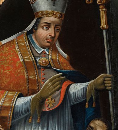 Zdjęcie nr 6: Ołtarz architektoniczny, jednokondygnacyjny, jednoosiowy, ze zwieńczeniem. Ołtarz prostopadłościenny z drewnianą mensą i drewnianym antepedium artykułowanym trzema prostokątnymi płycinami. Retabulum osadzone na nieznacznie zryzalitowanym cokole, lekko wstępującym pośrodku w kolejną partię retabulum. Część środkową ołtarza ujmuje para filarów o czworobocznym przekroju, ustawionych na tle pilastrów, osadzonych na wysokich cokołach i podtrzymujących przerwane belkowanie ze wspartym na nim przerwanym, półkolistym przyczółkiem. Część środkowa belkowania jest wyniesiona nieco wyżej. Pole części środkowej retabulum  ma kształt stojącego prostokąta zamkniętego półkolistym łukiem nadwieszonym. Osadzone na wyłamującym się pośrodku gzymsie zwieńczenie ma postać stojącego prostokąta wypełnionego płyciną z uszakami w narożach, zamkniętą trójbocznie z ośmioboku. Pole środkowe w formie wydłużonego ośmioboku. Zwieńczenie domyka szczyt z formie przerwanego, trójkątnego przyczółka usytuowanego na przerwanym belkowaniu. Środkową płycinę antepedium zdobi płaskorzeźbiony monogram SJ na tle narzędzi ciesielskich (?), boczne ornamentyka roślinna. W partiach cokołu retabulum, cokołów filarów, fryzu oraz górnych naroży części środkowej nastawy są motywy stylizowanej dekoracji roślinnej. Obramienie obrazu głównego ujmuje para wazonów z kwiatami lilii, natomiast boki zwieńczenia ołtarza para ażurowych, akantowych uszaków. W szczycie, po bokach, na przerwanym przyczółku jest para płonących wazonów, pośrodku natomiast kartusz z napisem: „ITE AD JOSEPH” oraz krzyż zdobiony wicią winnej latorośli. W polu części środkowej znajduje się przedstawienie „Pokłonu pasterzy”, w zwieńczeniu natomiast wizerunek św. Stanisława biskupa. Struktura retabulum utrzymana jest w kolorystyce pokostowanego drewna, partie detalu architektonicznego i ornamentyka są złocone. Na mensie napis „MEMENTO - FUNDATORIS / JOSEPHI&quot;.  