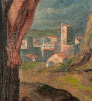 Zdjęcie nr 41: Ołtarz jednoosiowy, jednokondygnacyjny ze zwieńczeniem. Podwójny cokół z wąską, drewnianą mensą ołtarzową, tabernakulum ze spływami wolutowymi. Retabulum flankowane dwiema ćwierć kolumnami skierowanymi po ukosie na zewnątrz, z których każda ujęta parą korynckich, kanelowanych pilastrów dźwigających przełamujące się nad nimi belkowanie i dwa faliste naczółki. Na tle pilastrów, na konsolach stoją dwa uskrzydlone anioły. Zwieńczenie ujęte spływami wolutowymi, zakończone dwiema profilowanym, lekko falistym gzymsem z dwiema stykającymi się wolutami. W polu głównym szeroka, złocona, prostokątna rama z obrazami „Św. Mikołaj” i &quot;Wizja św. Franciszka&quot; na zasuwie, w zwieńczeniu owalny obraz w złoconej ramie z przedstawieniem św. Antoniego. Figury aniołów wydrążone, ukazane w kontrapoście, z dłońmi wysuniętymi do przodu; anioł po lewej trzyma chustę. Ich twarze są owalne o regularnych rysach, z brązowymi puklowanymi włosami sięgającymi ramion. Z tyłu przymocowane duże, złote skrzydła. Ubrane są w długie, złote szaty o ostrym zarysie, odsłaniające klatkę piersiową i jedną z nóg. W partii belkowania para nagich puttów ze złoconymi opaskami na biodrach ujmujących kartusz w rokokowym obramieniu z chrystogramem. Na naczółkach z kolei siedzą nagie putta z przepaskami na biodrach i złotymi skrzydełkami. Na dekorację ornamentalną składają się drobne motywy roślinne, kampanule na ćwierćkolumnach, zwisy róż i gałązek wokół obrazu w zwieńczeniu i efektowna podwójna muszla palmetowa w zwieńczeniu. 
