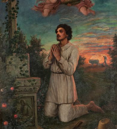 Zdjęcie nr 13: Ołtarz  jednoosiowy, jednokondygnacyjny ze zwieńczeniem. Podwójny cokół z wąską, drewnianą mensą ołtarzową, tabernakulum ze spływami wolutowymi. Retabulum flankowane dwiema ćwierć kolumnami skierowanymi po ukosie na zewnątrz, z których każda ujęta parą korynckich, kanelowanych pilastrów dźwigających przełamujące się nad nimi belkowanie i dwa faliste naczółki. Na tle pilastrów, na konsolach stoją dwa uskrzydlone anioły. Zwieńczenie ujęte spływami wolutowymi, zakończone profilowanym, lekko falistym gzymsem z dwiema stykającymi się wolutami. W polu głównym szeroka, złocona, prostokątna rama z obrazem &quot;Św. Szymon Oracz&quot;, w zwieńczeniu owalny obraz w złoconej ramie z przedstawieniem św. Michała Archanioła. Figury aniołów wydrążone, ukazane w kontrapoście, o prawidłowych proporcjach ciała, w lekkim przechyleniu na bok, z dłońmi ułożonymi do gry na instrumencie szarpanym. Ich twarze są owalne o regularnych rysach, z brązowymi puklowanymi włosami sięgającymi ramion. Z tyłu przymocowane duże, złote skrzydła. Ubrani są w długie, złote szaty o ostrym zarysie. W partii belkowania para nagich puttów ze złoconymi opaskami na biodrach ujmują kartusz w rokokowym obramieniu. Na naczółkach z kolei siedzą nagie putta z przepaskami na biodrach i złotymi skrzydełkami. Na dekorację ornamentalną składają się drobne motywy roślinne, kampanule na ćwierćkolumnach, zwisy róż i gałązek wokół obrazu w zwieńczeniu i efektowna podwójna muszla palmetowa w zwieńczeniu. 



