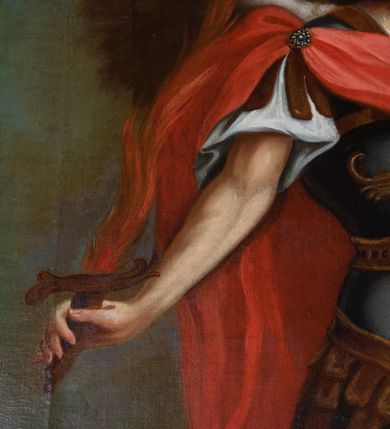 Zdjęcie nr 15: Ołtarz drewniany, prostopadłościenny z kamienną mensą, z kamiennym portatylem. Antepedium drewniane ujęte marmoryzowaną ramą z karbowanym profilem. W polu owalny medalion z przedstawieniem świętego z zakonu Marków, ujętym wicią akantową przeplatana z kwiatową. Nastawa ołtarzowa architektoniczna, jednoosiowa, jednokondygnacyjna ze zwieńczeniem na cokole.  Retabulum flankowane parą zdwojonych półfilarów zakończonych konsolami,  dźwigających pełne belkowanie oraz fragmenty przerwanego, półkolistego przyczółka z siedzącymi puttami. Na tle pilastrów, na konsolach ustawione figury dwóch świętych. Trzony pilastrów dekorowane kampanulami. W polu środkowym wnęka w formie stojącego prostokąta zamkniętego łukiem segmentowym nadwieszonego z uskokiem ujęta profilowaną ramą, z obrazem Wskrzeszenie Łazarza, w osobnej ramie. Nad wnęką baldachim dekorowany lambrekinem, z podwieszoną tkaniną po dwóch stronach, lamowaną frędzlą. Nam baldachimem kartusz z uskrzydlonymi główkami anielskimi i zwieńczony koroną. Zwieńczenie w formie zbliżonej do trapezu o wklęsłych bokach zamknięte falistym gzymsem, dekorowanym kampanulami. W polu gorejące serce przebite mieczem, w otoku z obłoków i uskrzydlonych główek anielskich, w glorii promienistej.  Struktura polichromowana w sposób imitujący marmoryzację w kolorze beżowo-zielonym. Ornamentyka i profile złocone, detal i zwieńczenie srebrzone.