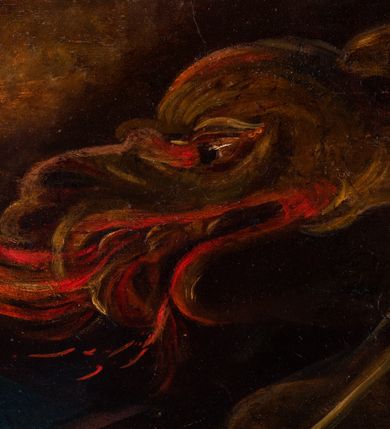 Zdjęcie nr 18: Ołtarz drewniany, prostopadłościenny z kamienną mensą, z kamiennym portatylem. Antepedium drewniane podzielone na trzy płyciny za pomocą pilastrów: w środkowej krzyż, kotwica i gorejące serce, w bocznych gorejące serce w koronie cierniowej i wieńcu z róż. Nastawa ołtarzowa architektoniczna, jednoosiowa, jednokondygnacyjna ze zwieńczeniem na cokole.  Retabulum flankowane parą zdwojonych pilastrów zakończonych konsolami,  które dźwigają pełne belkowanie oraz fragmenty przerwanego półkolistego przyczółka z siedzącymi puttami. Na tle pilastrów, na konsolach ustawione 2 figury: św. Katarzyny oraz Barbary. Trzony pilastrów dekorowane kampanulami. W Polu środkowym wnęka w formie stojącego prostokąta zamkniętego łukiem segmentowym nadwieszonego z uskokiem ujęta profilowaną ramą, z obrazem świętej Zofii z córkami, w osobnej ramie. Nad wnęką baldachim dekorowany lambrekinem, z podwieszoną tkaniną po dwóch stronach, lamowaną frędzlą. Nam baldachimem kartusz z uskrzydlonymi główkami anielskimi i zwieńczony koroną. Zwieńczenie w formie zbliżonej do trapezu o wklęsłych bokach zamknięte falistym gzymsem, dekorowanym uskrzydloną główką anielską, ujętą wolutami na tle muszli, z podwieszonymi kampanulami. W polu gołębica w otoku z obłoków i uskrzydlonych główek anielskich, w glorii promienistej.  Struktura polichromowana w sposób imitujący marmoryzację w kolorze beżowo-zielonym. Ornamentyka i profile złocone, detal i zwieńczenie srebrzone.