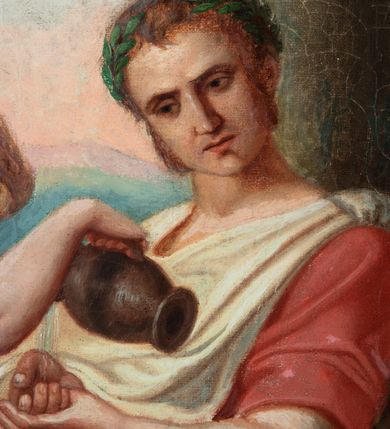 Zdjęcie nr 2: Czternaście obrazów uzyskało ten sam kształt stojącego prostokąta, obramienionego prostą, złoconą i profilowaną ramą. W polach obrazowych znalazły się wielopostaciowe kompozycje umieszczone najczęściej na tle pejzażu, ale także i architektury. Narracja każdego z obrazów skupia się na osobie Chrystusa, któremu towarzyszą inni ludzie, zgodnie z tematyką kolejnej stacji. Namalowane postacie wykonują gwałtowne i dynamiczne gesty. Na ich twarzach o jasnych karnacjach widoczne są różne emocje. Postacie ubrane są w obficie drapowane szaty o intensywnej i kontrastowej kolorystyce. Cykl przedstawia: 1) Sąd Piłata, 2) Jezus bierze krzyż na ramiona, 3) Pierwszy upadek Chrystusa, 4) Chrystus spotyka matkę, 5) Szymon z Cyreny pomaga nieść krzyż Jezusowi, 6) Weronika ociera twarz Jezusa, 7) Drugi upadek pod krzyżem Chrystusa, 8) Jezus upomina płaczące niewiasty, 9) Trzeci upadek pod krzyżem Chrystusa, 10) Obnażenie z szat Jezusa, 11) Przybicie do krzyża Chrystusa, 12) Śmierć Chrystusa na krzyżu, 13) Opłakiwanie Jezusa, 14) Złożenie Chrystusa do grobu.  