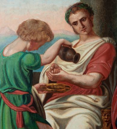 Zdjęcie nr 4: Czternaście obrazów uzyskało ten sam kształt stojącego prostokąta, obramienionego prostą, złoconą i profilowaną ramą. W polach obrazowych znalazły się wielopostaciowe kompozycje umieszczone najczęściej na tle pejzażu, ale także i architektury. Narracja każdego z obrazów skupia się na osobie Chrystusa, któremu towarzyszą inni ludzie, zgodnie z tematyką kolejnej stacji. Namalowane postacie wykonują gwałtowne i dynamiczne gesty. Na ich twarzach o jasnych karnacjach widoczne są różne emocje. Postacie ubrane są w obficie drapowane szaty o intensywnej i kontrastowej kolorystyce. Cykl przedstawia: 1) Sąd Piłata, 2) Jezus bierze krzyż na ramiona, 3) Pierwszy upadek Chrystusa, 4) Chrystus spotyka matkę, 5) Szymon z Cyreny pomaga nieść krzyż Jezusowi, 6) Weronika ociera twarz Jezusa, 7) Drugi upadek pod krzyżem Chrystusa, 8) Jezus upomina płaczące niewiasty, 9) Trzeci upadek pod krzyżem Chrystusa, 10) Obnażenie z szat Jezusa, 11) Przybicie do krzyża Chrystusa, 12) Śmierć Chrystusa na krzyżu, 13) Opłakiwanie Jezusa, 14) Złożenie Chrystusa do grobu.  